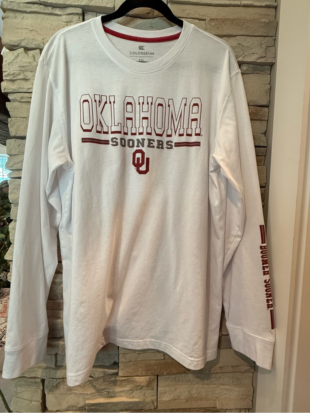 Colosseum White Oklahoma Sooners Long Sleeve Tee with Crimson Accents XXL